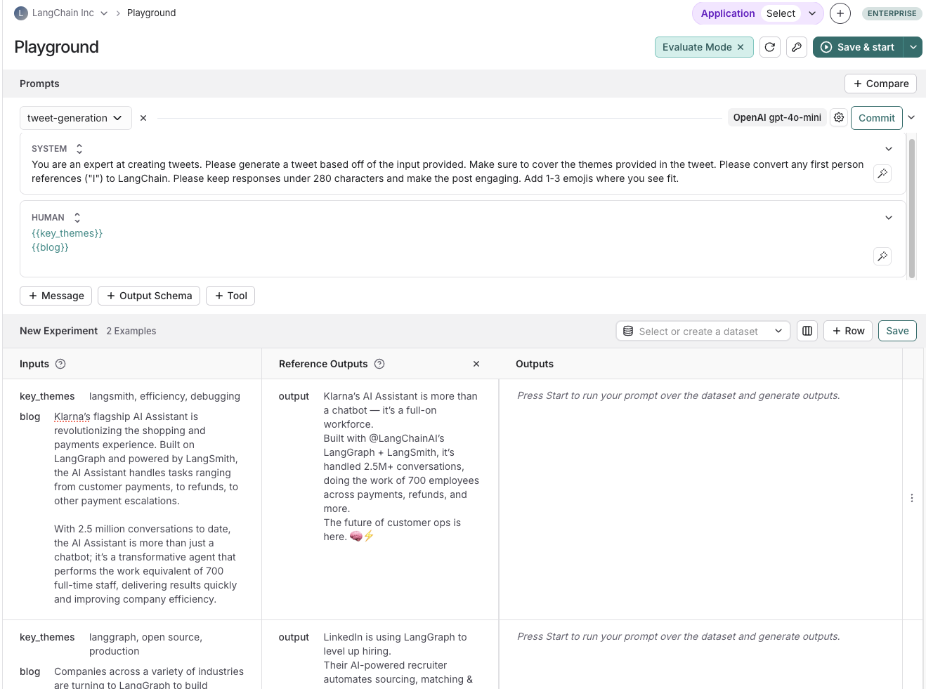 Create a dataset in the playground